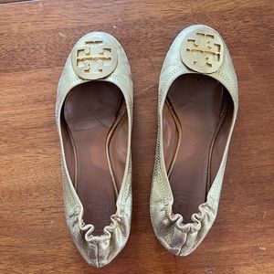 Tory Burch Reva gold ballet flats